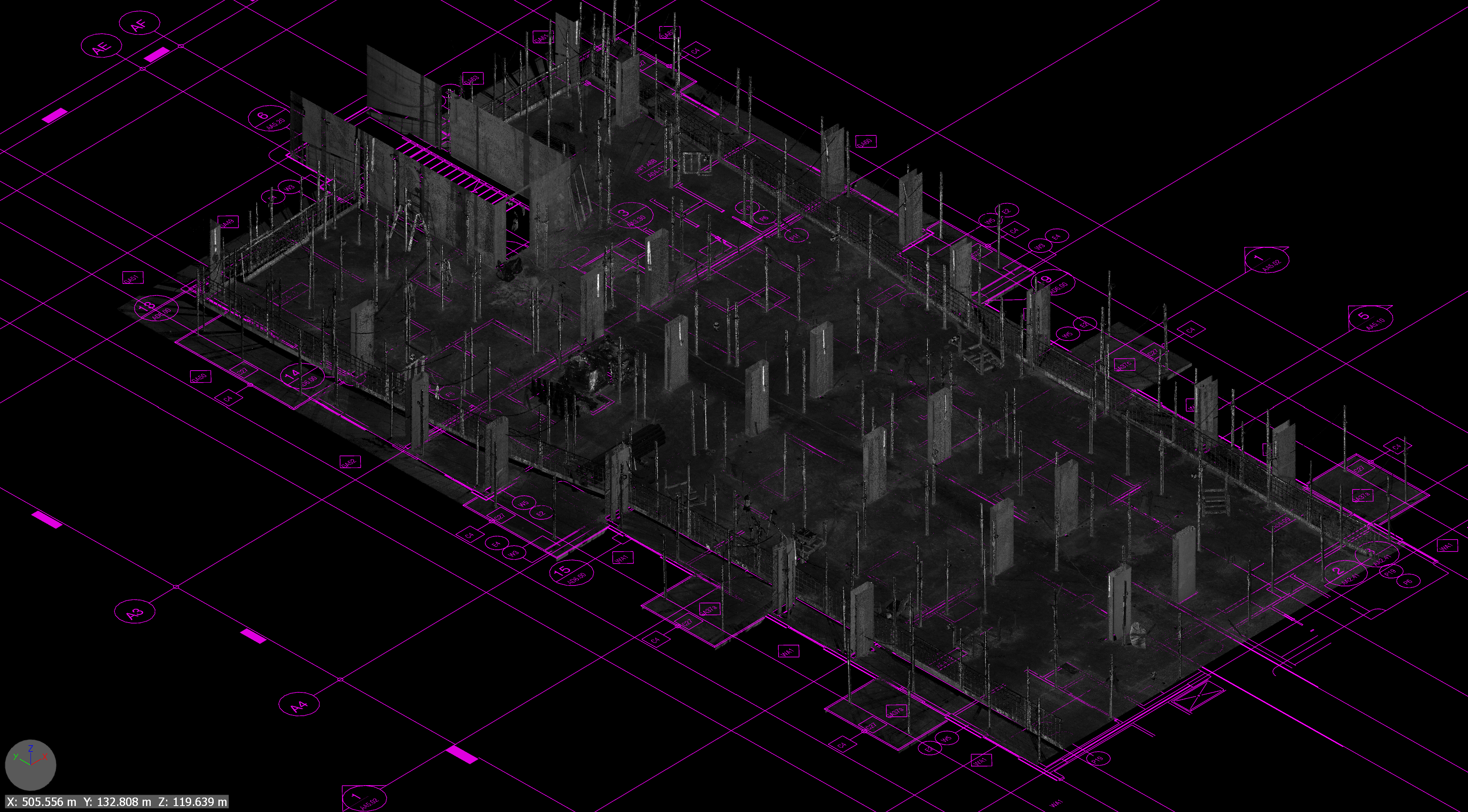 Truman construction site 3D scan with HP SitePrint robotic layout grid overlay Calgary